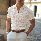 WIAOFELLAS  -  Men Shirt Lace Transparent Mesh Lapel Short Sleeve Summer Men Clothing Streetwear Sexy Party Fashion Camisas S-5XL