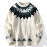 Wiaofellas  -  Knitted Sweater Autumn/Winter American Retro Thief O-neck Pullover Nordic Ethnic Tassel Thief Collar Knitted Tops