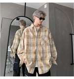 Wiaofellas  -  Tie-dye Plaid Long-sleeved Shirt New Loose Large Size Youth Casual Shirt Jacket