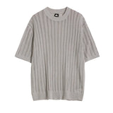 Wiaofellas  -  Men's Half Sleeve T-shirt Summer New Korean Hollow-out Knit Round Neck Trend Fashion Loose Casual Male Top