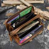 WIAOFELLAS  -  Men Double zipper crazy horse leather long wallet 24 card holder Big Zip around genuine leather clutch purse phone coin pocket