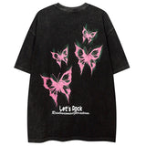 WIAOFELLAS  -  Men Hip Hop Streetwear Retro T Shirt Washed Old Butterfly Print Tshirt Cotton T-Shirt Short Sleeve Racing Style Tops Tees New