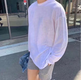 WIAOFELLAS  -  Fashionable Simple Long Sleeved T-shirt Solid Color Loose Sunscreen Tops Korean Slightly Transparent Thin Men's Bottom Tshirts