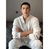 WIAOFELLAS  -  100% Cotton Men's Linen-Textured Long Sleeve Shirt – Breathable Classic Fit for Casual Minimalist Style Loose and Casual.