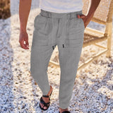 Wiaofellas  -  Wish New Men's Casual Cotton Linen Drawstring Pants Solid Color Simple Fashionable Loose Fit Beach Shorts from Mainland China