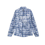 Wiaofellas  -  Retro American Workwear Shirt Men Women Loose Long Sleeve Tie Dye Plaid Outerwear Top Breathable Non Iron Polyester Fiber