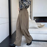 Wiaofellas  - Personality Autumn Suit Pants Korean Streetwear Fahshion Simple Trend Wide Leg Floor Dragging Black Brown Trousers 2Y2743