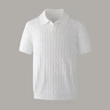 WIAOFELLAS  -  Summer New Men's Polo Shirt Versatile Simple Jacquard Stripe Splicing Color Tees Shirts Half Sleeve Knitted Men Sweater