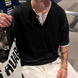 WIAOFELLAS  -  Trendy Summer Men's Fake Two-piece Buttons Design Casual T-shirts Fashion Short Sleeves O-neck Loose Tops Male