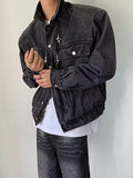 Wiaofellas  -  Trendy Button-up Lapel Washed Jean Coats Mens Fall Loose Outerwear Streetwear Vintage Long Sleeve Jacket Men