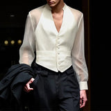 WIAOFELLAS  -  Men Shirt Mesh Patchwork V Neck Long Sleeve Transparent Sexy Casual Male Shirts Streetwear Fashion Party Camisas