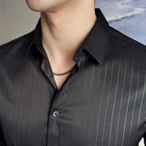 WIAOFELLAS  -  Long-sleeved Striped Silk Shirts for Men High End British Style Slim Fit Men's Dress Shirt Lapel Business Formal Mens Clothing