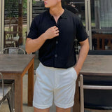 Wiaofellas  -  Summer New Men's Solid Color Short-Sleeved Shirt American Retro Fashion Trend Simple Loose Breathable Vacation Men's Tops