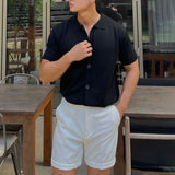 WIAOFELLAS  -  Summer New Men's Solid Color Short-Sleeved Shirt American Retro Fashion Trend Simple Loose Breathable Vacation Men's Tops