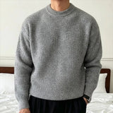 Wiaofellas  -  Man's Lazy Knitwear Sweater Autumn Winter Korean Fashion Ribbed Texture Long Sleeve Loose Crewneck Knitted Pullover Sweaters Man
