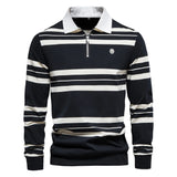 2023 Autumn New Polo Collar Stripe Men's Fashion Casual Long Sleeved T-shirt