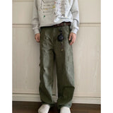 WIAOFELLAS  -  New Autumn and Winter Fashion Korean Version Patchwork Retro Workwear Wide Leg Loose and Versatile Handsome Youth Casual Pants