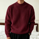 Wiaofellas  -  Man's Lazy Knitwear Sweater Autumn Winter Korean Fashion Ribbed Texture Long Sleeve Loose Crewneck Knitted Pullover Sweaters Man