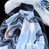 WIAOFELLAS  -  Men's Long Sleeved Shirts Print Baggy Single Breasted Blouses Korean Street Spring Autumn Coat Male Casual Shirt