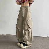 WIAOFELLAS  -  Men's Casual Pants Drawstring Solid Color Pleated Design Menswear Side Big Pokcets Elastic Waist Male Trousers New