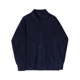 WIAOFELLAS  -  Fashion Summer Men's Solid Color Texture Lapel Knit Sweater Trendy Long Sleeves Single-breasted Pullover Male