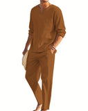 WIAOFELLAS  -  2pcs Set Men's Shirt and Pants Suits for Men Small V-neck Beach Wear Tracksuit Solid Color Shirts Sweatpants Hawaiian Vacat