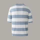 WIAOFELLAS  -  Summer New Men's Polo Shirt Versatile Simple Jacquard Stripe Splicing Color Tees Shirts Half Sleeve Knitted Men Sweater