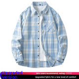 Wiaofellas  -  American Retro Plaid irt Men Spring Youth Sle Long Sve Top CleanFit irt Jaet Loose Fit Iron-Free Proc Trendy