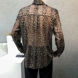 Wiaofellas  -  Mens Sexy Leopard Print Mesh See-Through Ice Silk Shirt Autumn Genderless Fashion Youth Nightclub Breathable Hollow Top Unisex