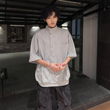 WIAOFELLAS  -  Fashion Men's Solid Color Button American Style T-shirt Trendy Stand Colar Short Sleeves Casual Top Male 2025 Summer