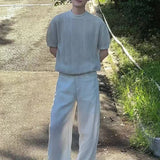 WIAOFELLAS  -  Men's Knitted Solid Color Short-Sleeved T-Shirt American Fashion Trend Casual Simple Loose Breathable Summer New Men's Tops