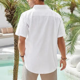 Wiaofellas  -  Men's High-Quality Linen Shirts Summer Solid Color Short Sleeve Casual Shirt Single Breasted Basic Pocket Top For Men