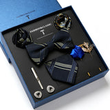 Wiaofellas - Holiday Gift Box Tie For Men Tie Handkerchief Pocket Squares Cufflink Set Necktie Box Man Dark Grey April Fool's Day