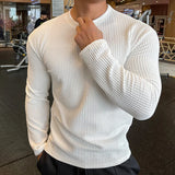 WIAOFELLAS  -  Spring Autumn Casual T-Shirt Men Long Sleeves Solid Shirt Fitness Bodybuilding Tees Tops Male Fashion Slim Stripes Tshirts
