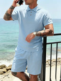 Wiaofellas  -  Men Short Sleeve Tops And Shorts Two Piece Suits Fashion  Breathable Sets Leisure Linen Loose Solid Color Summer Outfits