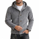 Wiaofellas  -  Autumn Winter New Fleece Hooded Coat Men Jackets Oversized Warm Solid Outwear Long Sleeve Casual Loose Buttons Cardigan Tops