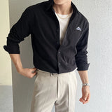 WIAOFELLAS  -  100% Cotton Quality Long Sleeve Men's Casual Shirt Fashion Autumn Embroidery Logo Slim Korean Men Shirts Coat Outdoor Plus Size