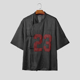 Wiaofellas  -  Men's Shirt Printing Stand Collar Half Sleeve Printing Men Clothing Streetwear See Through Vintage Button Tops For Man