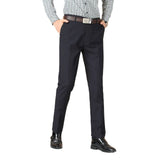 WIAOFELLAS  -  Men Formal Dress Pants Straight Slim Fit Business Casual Trousers Black Navy Blue Multiple
