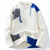 WIAOFELLAS  -  Autumn Winter New Sweater Men's Fashion Brand Design Sense Stitching Sweater  Personality Plankton Round Neck Line Pullover