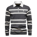 2023 Autumn New Polo Collar Stripe Men's Fashion Casual Long Sleeved T-shirt