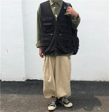 WIAOFELLAS  -  Cargo High-end Vest Korean Style Streetwear Japanese Retro Functional Multi-pocket Work Solid Color Pocket Vest Jacket Aesthetic