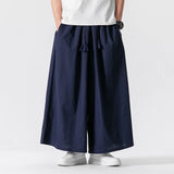 WIAOFELLAS  -  Summer Chinese Style Wide Leg Pants Men Loose Joggers Trousers Male Linen Straight Elastic Waist Hip Hop Full Length Pants