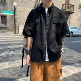 Wiaofellas  -  Summer Half leeve Cargo Men Shirts Japanese Ins Casual Blouse Trendy Y2K Chic Loose Shirts Biker Motor Big Size Loose Streetwear