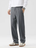 Wiaofellas  -  New Autumn Casual Pants Men Korean Fashion Banded Waist Stretch Wide Leg Pleated Suit Slacks Straight Loose Drape Trousers