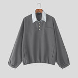 WIAOFELLAS  -  Men Shirt Striped Patchwork Lapel Long Sleeve Loose Men Clothing Streetwear Korean Style Fashion Casual Tops Male Shirts