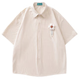 WIAOFELLAS  -  Retro Vertical Stripe Short Sleeve Shirt For Men Loose Versatile Casual Summer Floral Solid Color Shirts Tees Tops Men Clothing