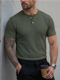 WIAOFELLAS  -  Stylish Mens Solid Color T Shirts Slim Fit Stretch Short Sleeve O Neck T-shirt 2026 Spring Summer New Casual Plaid Textured Tees