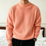Wiaofellas  -  Man's Lazy Knitwear Sweater Autumn Winter Korean Fashion Ribbed Texture Long Sleeve Loose Crewneck Knitted Pullover Sweaters Man