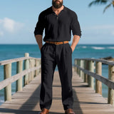 WIAOFELLAS  -  Autumn Winter Warm Men's Linen Blended Leisure Sports Set Long Sleeve Long Pants Comfortable Fashionable Sports Home Clothing